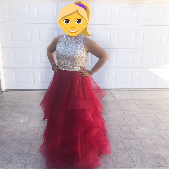 Dresses & Skirts - Sequined Halter Red Skirted Dress